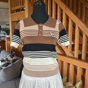 Striped Brown and Black Soft Knit Top, Size S